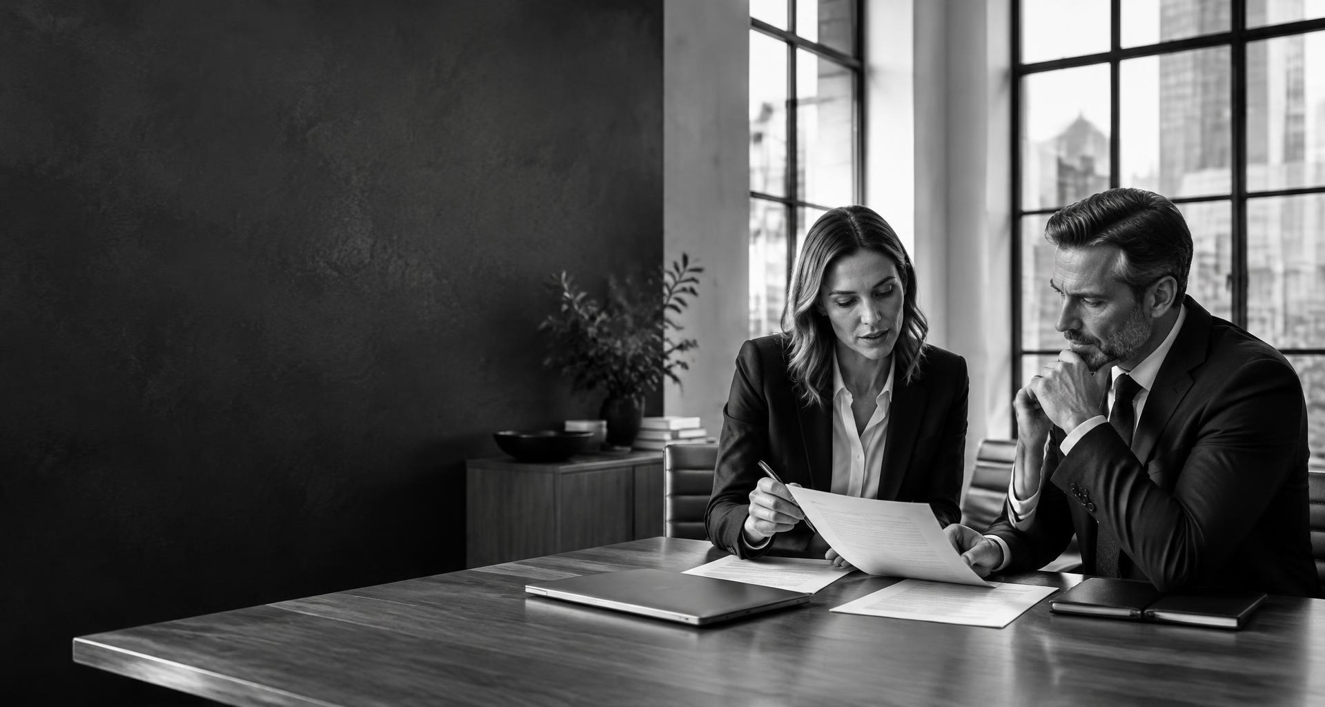 Illustrative consultation with business professionals reviewing a contract